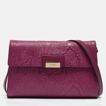 Pre Owned Etro Magenta Paisley Embossed Leather Shoulder Bag