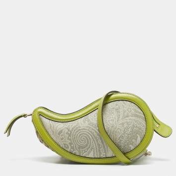 Pre Owned Etro Green/Grey Paisley Coated Canvas and Python Embossed Crossbody Bag