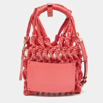 Pre Owned Etro Red Braided Woven Leather Tote