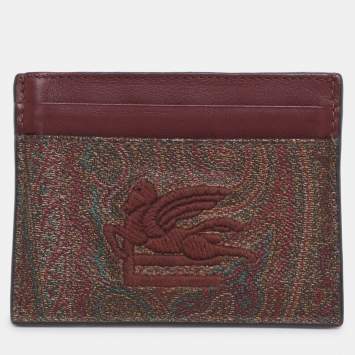 Etro Brown Paisley Print Coated Canvas Logo Embroidered Card Holder