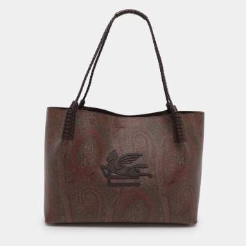 Pre Owned Etro Brown Paisley Print Coated Canvas Libra Tote