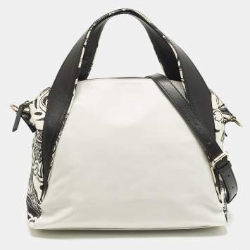 Pre Owned Etro White/Black Paisley Print Leather Satchel