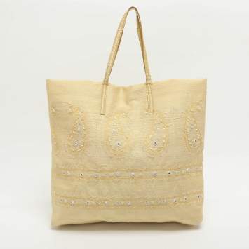 Pre Owned Etro Embellished Yellow Fabric Tote