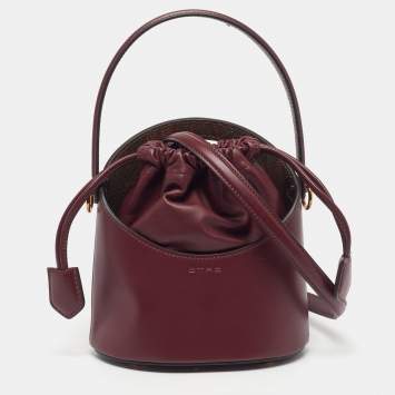 Pre Owned Etro Saturno Mini Burgundy Leather Bucket Bag