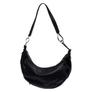 Pre Owned Etro Black Leather Half Moon Shoulder Bag