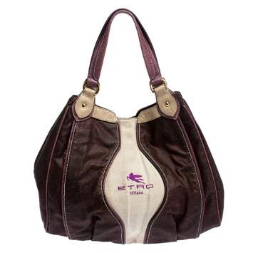 Pre Owned Etro Brown Paisley Printed Coated Canvas Hobo