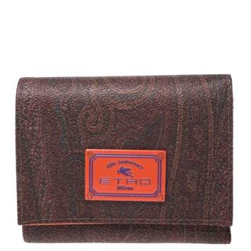 Pre Owned Etro Brown Paisley Coated Canvas Trifold Wallet