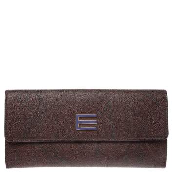 Pre Owned Etro Brown Paisley Print Coated Canvas Continental Wallet