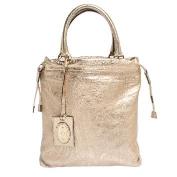Pre Owned Etro Metallic Gold Paisley Embossed Leather Drawstring Tote