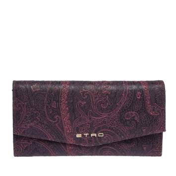 Pre Owned Etro Purple Paisley Nylon Continental Wallet