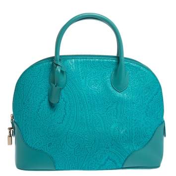 Pre Owned Etro Blue Paisley Embossed Leather Satchel