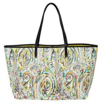 Pre Owned Etro White Mulitcolor Paisley Print Coated Canvas Tote
