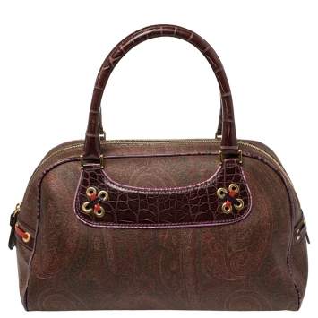 Pre Owned Etro Multicolor Paisley Print Coated Canvas and Leather Eyelet Satchel 