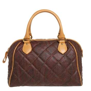 Pre Owned Etro Brown Paisley Quilted Coated Canvas and Leather Zip Satchel