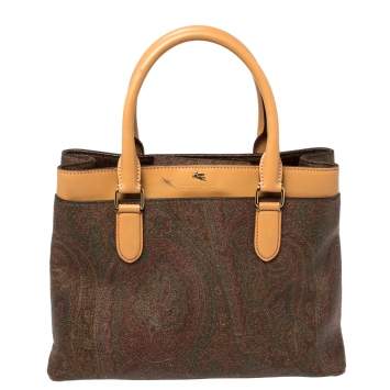 Pre Owned Etro Multicolor Paisley Print Coated Canvas and Leather Zip Tote