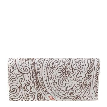 Pre Owned Etro White/Brown Paisley Print Coated Canvas Continental Wallet