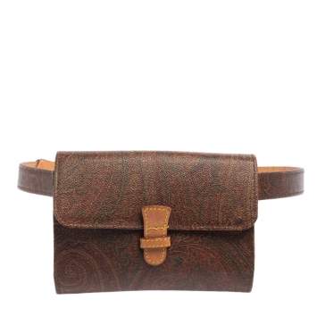 Pre Owned Etro Brown Paisley Coated Canvas and Leather Trim Belt Bag