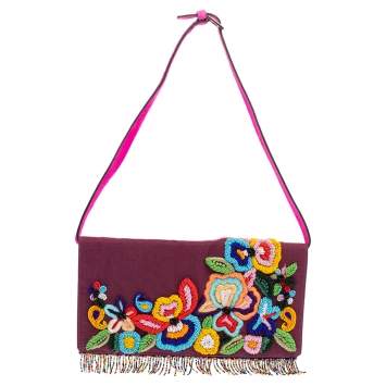 Pre Owned Etro Purple Mesh  Embroidered Shoulder Bag 