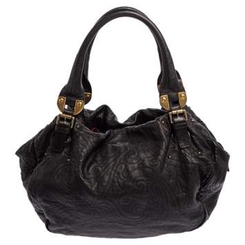 Pre Owned Etro Black Leather Top Handle Satchel