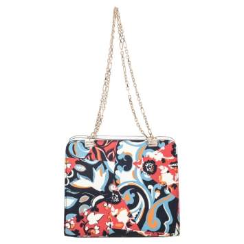 Pre Owned Etro Beige Printed Coated Canvas Chain Shoulder Bag
