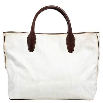 Pre Owned Etro White Paisley Print Coated Canvas And Leather Tote