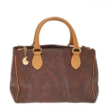 Pre Owned Etro Multicolor Paisley Print Coated Canvas and Leather Satchel
