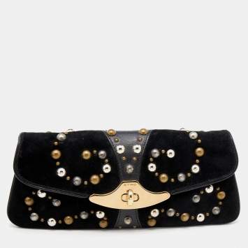 Pre Owned Etro Black Suede Embellished Turnlock Clutch