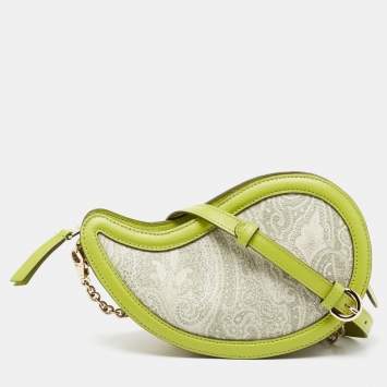 Pre Owned Etro Green Paisley Print Coated Canvas and Leather Crossbody Bag