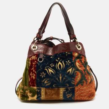 Pre Owned Etro Multicolor Paisley Velvet  and Patent Leather Shoulder Bag 
