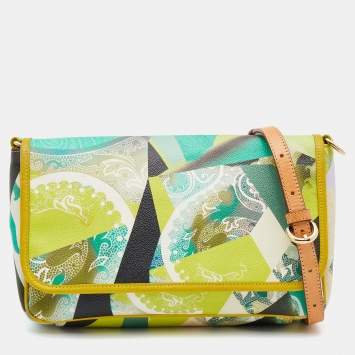 Pre Owned Etro Multicolor Paisley Printed Coated Canvas and Leather Flap Shoulder Bag