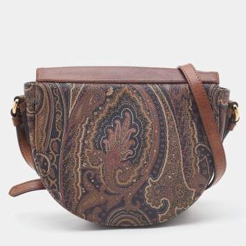 Pre Owned Etro Brown Paisley Print Coated Canvas and Leather Crossbody Bag