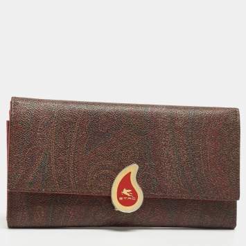 Pre Owned Etro Brown Paisley Print Coated Canvas Trifold Continental Wallet