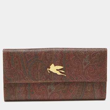 Pre Owned Etro Brown Paisley Print Coated Canvas Trifold Continental Wallet