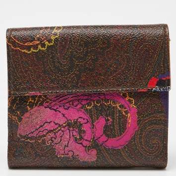 Pre Owned Etro Multicolor Paisley Printed Coated Canvas Compact Wallet