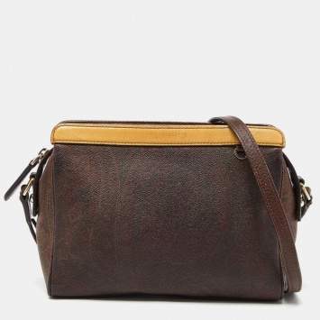 Pre Owned Etro Brown Paisley Print Coated Canvas and Leather Crossbody Bag