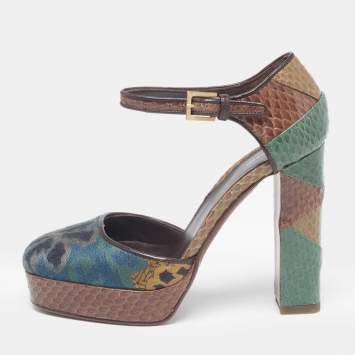 Pre Owned Etro Multicolor Python and Fabric Platform Pumps Size 35.5