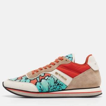 Pre Owned Etro Tricolor Printed Nylon and Leather Low Top Sneakers Size 40