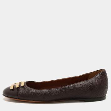 Pre Owned Etro Brown Embossed Leather Embellished Cap Toe Ballet Flats Size 40