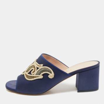 Etro Navy Blue Satin Slide Sandals Size 40