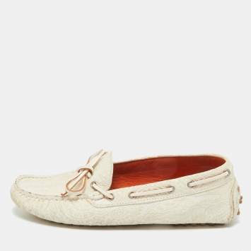 Pre Owned Etro White Leather Slip On Loafers Size 38.5
