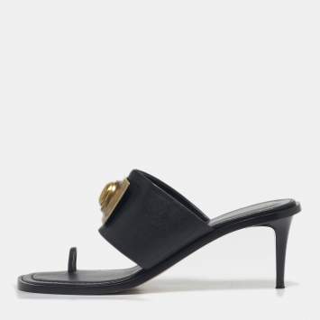 Pre Owned Etro Black Leather Slip On Slide Sandals Size 39