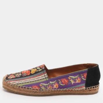 مملوكة مسبقًا Etro Size 40 Multicolor Printed Canvas and Suede Espadrille Flats