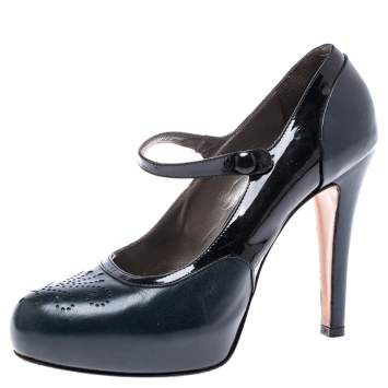 Pre Owned Etro Blue Patent Leather And Leather Mary Jane Pumps Size 37.5