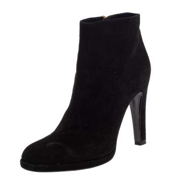 Pre Owned Etro Black Suede  Ankle Platform Boots Size 39.5