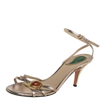 Etro Gold Leather Ankle Strap Sandals Size 41