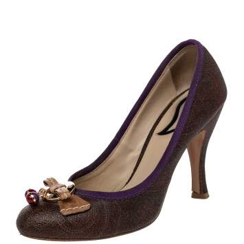 Pre Owned Etro Multicolor Paisley Print Coated Canvas Embellished Pumps Size 37