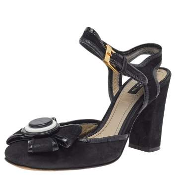 Pre Owned Etro Black Suede Ankle Strap Bow Sandals Size 37