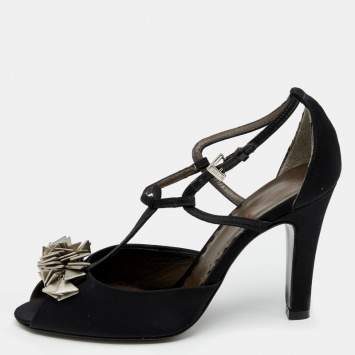 Pre Owned Etro Black Satin Embellished T Strap Sandals Size 36