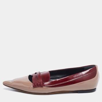 Pre Owned Etro Brown/Burgundy Patent  and Leather  Slip On  Loafers Size 37