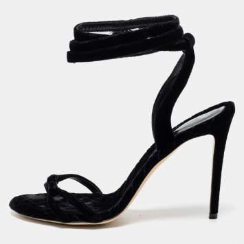 Pre Owned Etro Black Velvet Ankle Strap Sandals Size 41